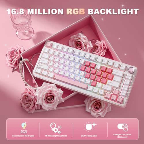 YUNZII B75 PRO Wireless Mechanical Gaming Keyboard | Custom 75% Layout with Knob,Gasket Mount,Hot Swap,Creamy Pre-lubed Switch,BT/USB-C/2.4G (White, Milk Switch) - color: White, size: Milk Switch