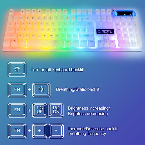 CHONCHOW LED Keyboard and Mouse, 104 Keys Rainbow Backlit Keyboard and 7 Color RGB Mouse, White Gaming Keyboard and Mouse Combo for PC Laptop Xbox PS4 Gamers and Work - color: White