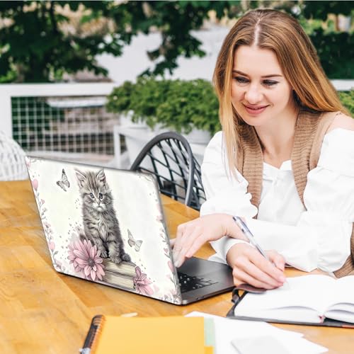 Laptop Skin Sticker Decal, Universal Reusable Vinyl Laptop Cover for 12" 13" 13.3" 14" 15" 15.4" 15.6" Notebook PC, Reusable Waterproof Scratch-Resistant with 2 Wrist Pads,Cute Cat Butterfly - color: Cute Cat Butterfly