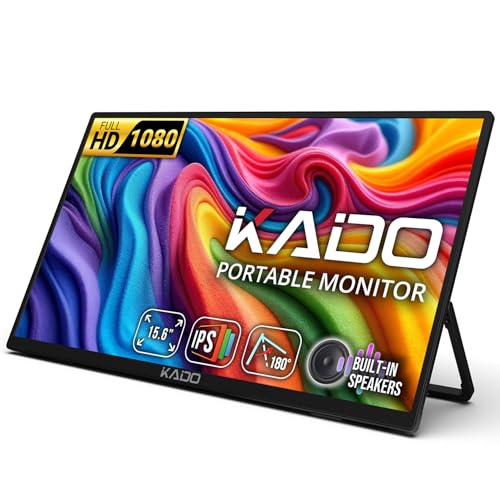 Kado 15.6" FHD Portable Monitor 1920x1080 Second Display IPS HDMI USB-C | Laptop Screen Extender, 180° Adjustable Kickstand, Wall/Arm Mount for PC, Mac, Phone, Dex, Tablet, Xbox, PS4/PS5 and Switch - style: 1-Pack Single Set