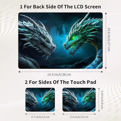 15.6 Inch Laptop Skin Sticker, Reusable Vinyl Cover Protector with 2 Wrist Pad Skins, Removable Waterproof Scratch-Resistant for 12-15.6 Inch Laptop Notebook,Green Dragon - color: Green Dragon