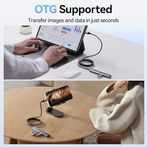 ICZI USB C Hub, 10Gbps 4 in 1 USB 3.2 Adapter with 2 USB-C & A 3.2 4FT Cable, 4 Ports Splitter Extender for MacBook Pro/Air, iPad Pro, iPhone 15/15 Pro Max, Surface, PC, Laptops - size: usbc 3.2 aluminum