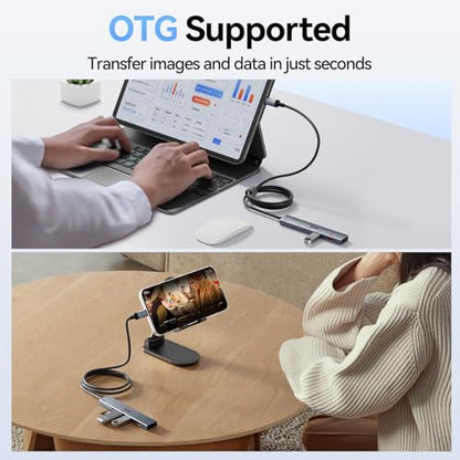 ICZI USB C Hub, 10Gbps 4 in 1 USB 3.2 Adapter with 2 USB-C & A 3.2 4FT Cable, 4 Ports Splitter Extender for MacBook Pro/Air, iPad Pro, iPhone 15/15 Pro Max, Surface, PC, Laptops - size: usbc 3.2 aluminum