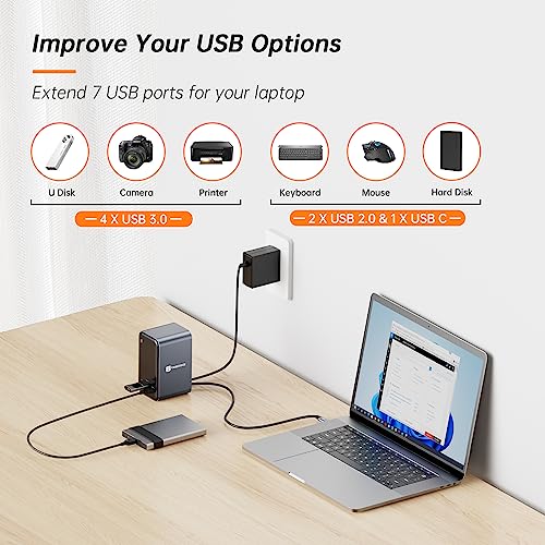 TobenONE USB C Laptop Docking Station Dual Monitor Plug and Play 7 USB Port | 2 HDMI+VGA, SD/microSD, Ethernet ,Audio, 65W Power Adapter,Dell/Lenovo/HP, for Home Office, Multi-Tasking Workflows