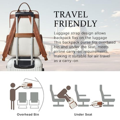17 inch Laptop Backpack for Women, Leather Computer Backpack Purse - color: Beige