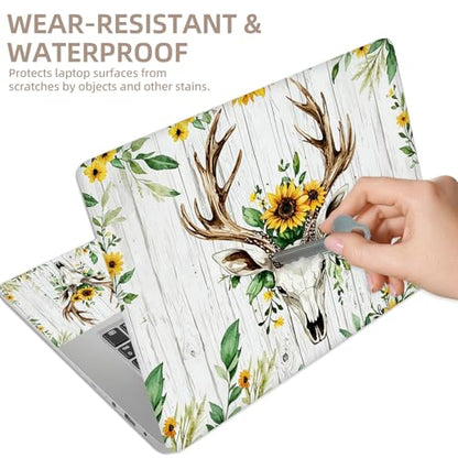 Universal Laptop Skin Sticker for 12/13/14/15.6 Inch Laptops, Reusable Vinyl Laptop Decal Cover, Waterproof Scratch Resistant Notebook Skin with 2 Wrist Pads,Sunflowers Deer - color: Sunflowers Deer