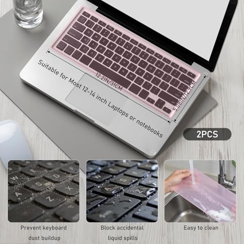 SYNTHORA Laptops 2pcs Clear Keyboard Cover Skin, Ultra Thin Silicone Waterproof Dustproof Protector for 12-14 Inch Laptops Keyboards, Washable Transparent Keyboard Skin (Pink,L:12.2" x W:5.08")