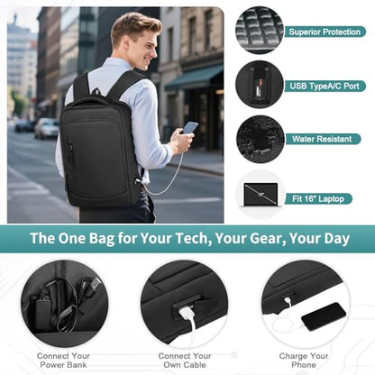 Small Inch Laptop Backpack with USB A/C Port, Slim Water-Resistant Computer Backpack for Work, College and Travel, Black - color: Black