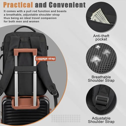 50L Travel Backpack, Flight Approved Carry On Laptop Backpack | Water-resistant, Fits 18 inch laptop, Hiking, Camping, Business, Commute, Men & women - color: Black, size: X-Large