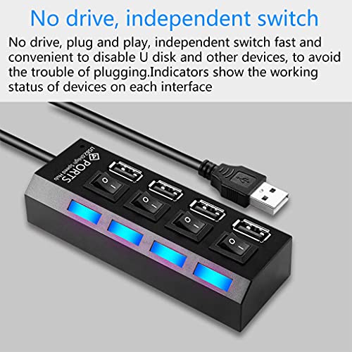 USB Hub 2.0, 4-Port USB Data Hub Splitter with Multiple Expander and Individual On/Off Switches for, Vista Splitter for Laptop with Switch