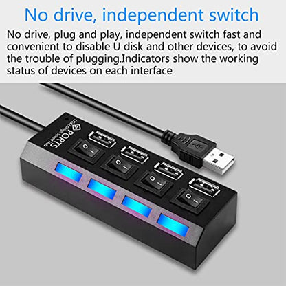 USB Hub 2.0, 4-Port USB Data Hub Splitter with Multiple Expander and Individual On/Off Switches for, Vista Splitter for Laptop with Switch