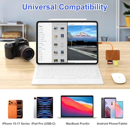 SD Card Reader, 5 in 1 USB-C & USB Card Adapter with SD/MicroSD/MS and Dual USB-A Ports Memory Card Reader for iPhone 17/16/15 Pro Max iPad MacBook Pro/Air M4/M3 Android Phone/Tablet PC (Terracotta) - color: TerraCotta