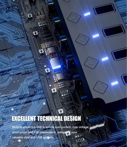 USB Hub 3.0, Eanetf 7 Port USB hub with LED Individual On/Off Switches and Extended Long Cable for MacBook, Mac Pro, Mac mini, iMac, Surface Pro, XPS, PC - 4ft