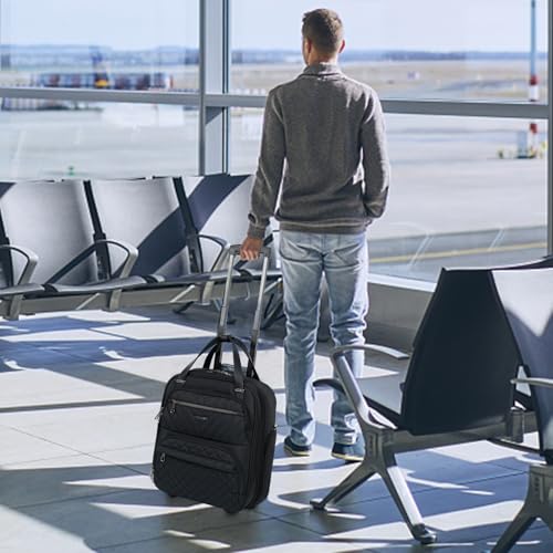 KROSER Carry On Underseat Multi-functional, 16-inch Underseater Lightweight Overnight Suitcase for Men Women, Black - color: Black