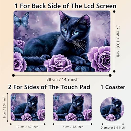 Laptop Skin Sticker Decal 15.6 Inch,12 13 13.3 14 15 15.6 in Laptop Netbook Skins for Notebook,Art Decal Removable Waterproof Scratch Resistant,Universal Vinyl Cover,Black Cat Purple Flower - color: Black Cat Purple Flower