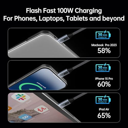 BENFEI USB C to USB C Monitor Cable(4K@120Hz), 100W PD Fast Charge, 10Gbps Data Transfer, 3ft Tangle-Free Silicone USB-C Cable [Aluminum Shell, Woven Design]