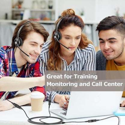 Training Y Splitter Adapter Cable to Plantronics Quick Disconnect Headsets | Plantronics QD Headset Splitter Cord Connector for Call Center, Monitoring, Training, in-line Volume Mute Controls
