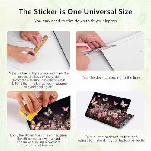 Laptop Skin Sticker Decal, Universal Reusable Vinyl Laptop Cover for 12" 13" 13.3" 14" 15" 15.4" 15.6" Notebook PC, Reusable Waterproof Scratch-Resistant with 2 Wrist Pads,Art Butterfly Flower - color: Art Butterfly Flower