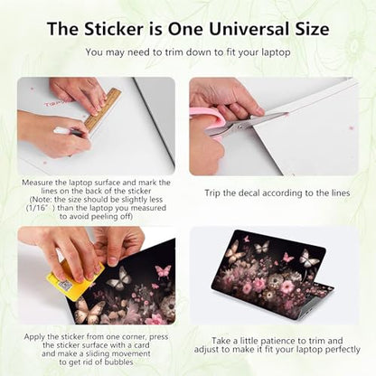 Laptop Skin Sticker Decal, Universal Reusable Vinyl Laptop Cover for 12" 13" 13.3" 14" 15" 15.4" 15.6" Notebook PC, Reusable Waterproof Scratch-Resistant with 2 Wrist Pads,Art Butterfly Flower - color: Art Butterfly Flower