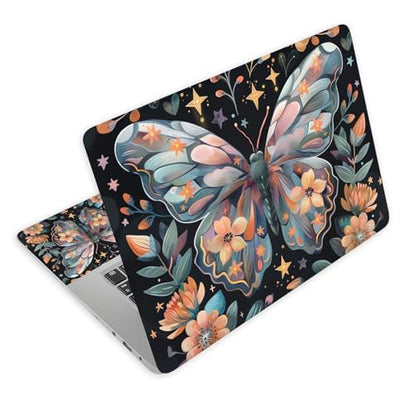 Universal Laptop Skin Decal, 3-Piece Vinyl Protector for 12 13 14 15.6" Notebook, Waterproof Anti-Scratch, Easy Trim & Bubble-Free Finish, Butterfly and Flowers - color: Butterfly and Flowers