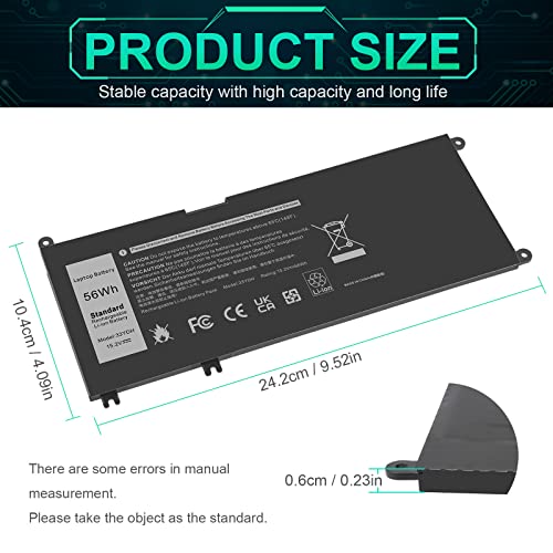 Futurebatt 33YDH Laptop Battery for Dell Inspiron 17 7000 7778 7779 7786 7773 15 7577 G3 3579 3779 G5 5587 G7 7588 Latitude 13 3380 14 3490 15 3590 3580 PVHT1 P30E 81PF3 081PF3 Vostro 15 7580 7570 - size: 33YDH 10.83*5.12*0.73 in