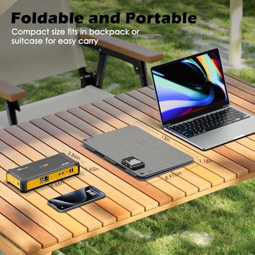 JIYHF Portable Power Station 99.9Wh with Foldable Solar Panel 30W, Laptop Charger & Backup Power with 65W USB-C PD, 100W AC Outlet, 12V DC Output, LED Light for Camping, Home Backup, Emergency, RV - style: P100 Orange+30W