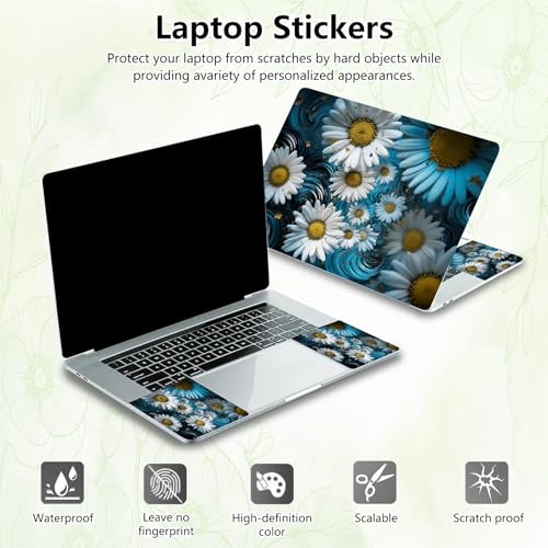 Laptop Skin Sticker Decal, Universal Reusable Vinyl Laptop Cover for 12" 13" 13.3" 14" 15" 15.4" 15.6" Notebook PC, Waterproof Scratch-Resistant with 2 Wrist Pads, Easy to Apply & Remove,Small Daisy - color: Small Daisy