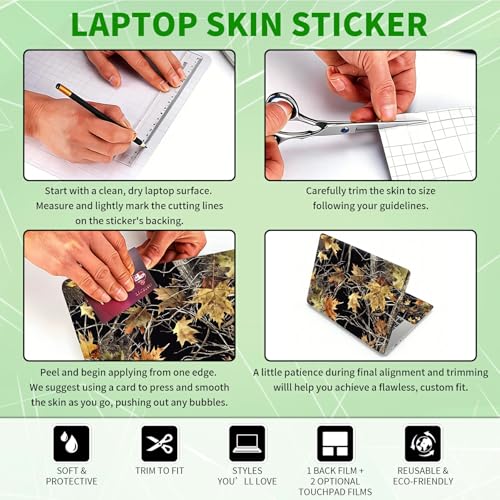 Laptop Skin Sticker Decal, Universal Protective Cover Fit 12 13 14 15.6 Inch Notebook, Reusable Water-Resistant Vinyl Decal w/ 2 Wrist Pads for Business Travel Office, Forest Leaves - color: Forest Leaves