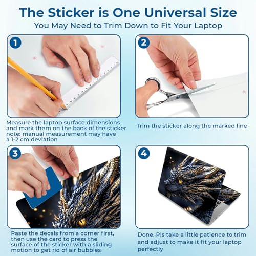Reusable Universal Laptop Skin Sticker, Cut to Fit for 11.6–15.6 Inch Laptops, Waterproof Protective Film, No-Residue - Golden Dragon - color: Golden Dragon