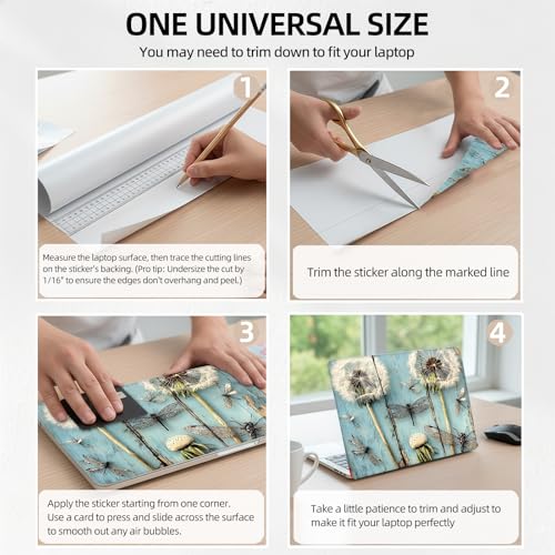 Dandelion and Dragonfly Rustic Universal Laptop Skin Sticker 3PCS,Protective Decal Trim-to-Fit 11.6" 13.3" 14" 15.6" Laptop Vinyl Cover,Removable Anti-Scratch Computer Decal Protector - color: Dandelion and Dragonfly Rustic