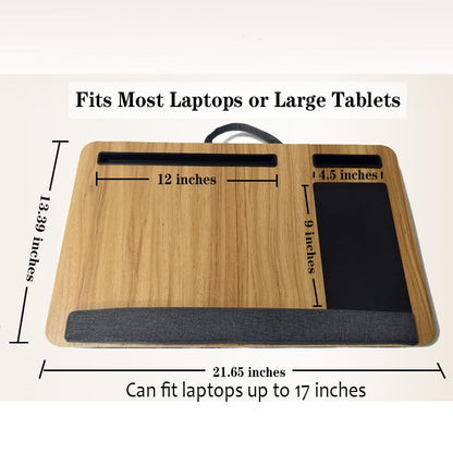 Wooden Lap Desk with Cushion,Work from Home Solution, Lightweight, Fits up to 17 inches Laptop,Lightweight Stand with Soft Wrist Pad,Laptop Pad for Couch