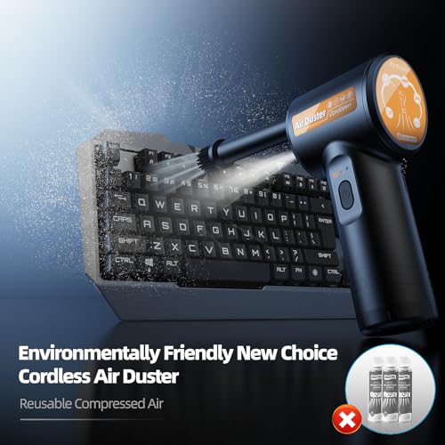 DOROBEEN Compressed Air Duster, Rechargeable Air Can, Electric Air Duster with BLDC Motor, Powerful Blower with LED Light, for PC Keyboard Cleaner with Accessories, (Black)