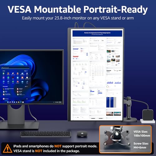 VisionOwl Portable Monitor for Laptop, IPS USB-C HDMI Travel Second Monitor for MacBook Pro Air, PC, PS5, Xbox, Portable Second Screen, Built-in Kickstand, Speakers, VESA Mountable, 23.8 Inch - size: 23.8