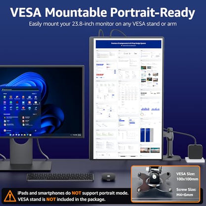 VisionOwl Portable Monitor for Laptop, IPS USB-C HDMI Travel Second Monitor for MacBook Pro Air, PC, PS5, Xbox, Portable Second Screen, Built-in Kickstand, Speakers, VESA Mountable, 23.8 Inch - size: 23.8