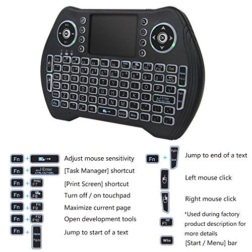 Backlit Mini Keyboard,2.4GHz Wireless Mini Keyboard with Touchpad Mouse Handheld Remote Control for PC, Raspberry Pi 2, Pad, Smart TV, Android TV Box