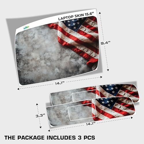 Laptop Skin Decal HP 15.6" - US Flag, Laptop Cover Sticker, No Cutting Required, No Bubble, Waterproof, Scratch Resistant - Including Wide Screen and Wrist Pad - size: 15.6 inch