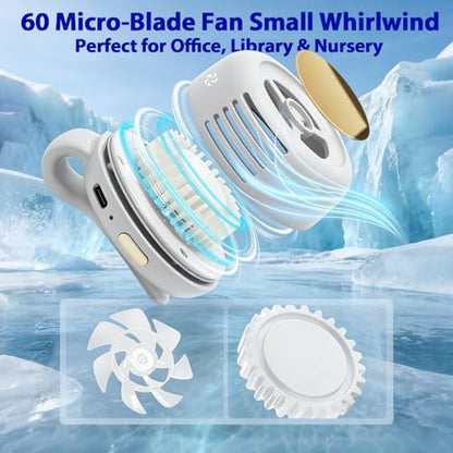 jintion Handheld Fan Portable Neck Waist Personal Mini Clip on Hand Fans Rechargeable Wearable for Shirt Belt That Deliver Refreshing Cool Breeze Under Held Cooling Wind Small 360° Rotatable - color: White