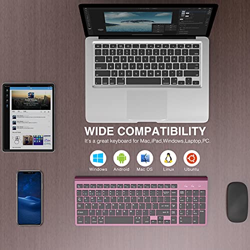 JOYACCESS Bluetooth Keyboard,Multi-Device (2.4G+BT3.0+BT5.0) Wireless Bluetooth Keyboard Compatible with iMac/Mac,MacBook,Laptop,Android,Windows-Wine Red - color: Wine Red