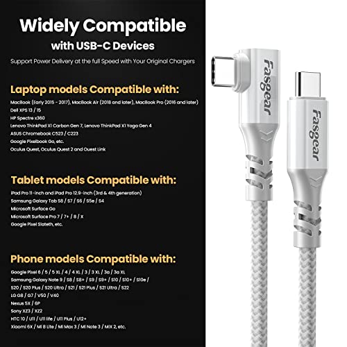 Fasgear USB C 3.2 Gen 2x2 Cable, 6ft, Grey | Right Angle, 20Gbps, 4K Video, 100W Charging, Compatible with Mac-book Pro, i-Pad Pro, Laptops, Monitors, Switch - color: Grey, size: 6 ft