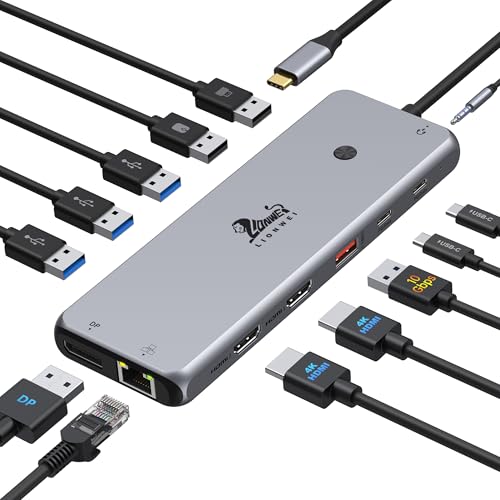 13-in-1 Docking Station Dual Monitor 4K LIONWEI USB C Hub for Laptop Mac | Triple 4K, Dual HDMI+DP, 10Gbps, 100W PD, Ethernet, 8 USB C/A Ports, with Switching Mode Botton, Audio, for Dell,HP,Lenovo - color: 13-in-1 Docking Station (USB C)