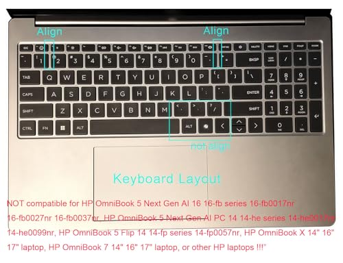 Silicone Keyboard Skin Compatible for HP OmniBook 5 AI 16" 16-ag 16-af 16-ba 16-bc 16z-ag100 16z-bc100 Series Laptop 16-af1037nr 16-bc1047nr (NOT for OmniBook 5 16-fb/cf 14-he/fp Series) (Ombre Pink) - color: Ombre Pink