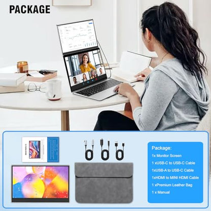 KEFEYA Laptop Screen Extender Portable Monitor, 14" FHD IPS 1200P Travel Dual Second Monitor for Laptop - size: 14" Dual Screen