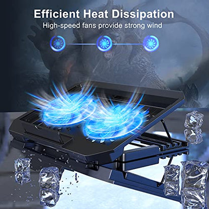 LIENS Laptop Cooling Pad with Adjustable Height Two 5.1 Inches Fan 2 USB Ports Suitable for 12"-15.6" Laptops（Black） - color: black