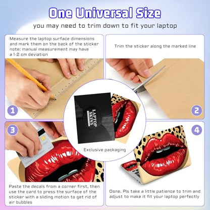 Universal Laptop Skin Sticker Decal, Compatible with MacBook HP Dell Lenovo 12"-15.6", Reusable Vinyl Notebook Cover 3PCS Set, High-Recognition Film-Red Lips Leopard Print Pop Art - color: Red Lips Leopard Print Pop Art