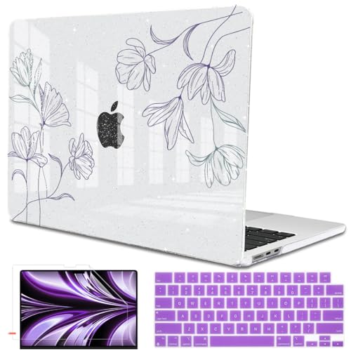 Case Compatible with MacBook Air 13 inch M5 2026-2022 M4 M3 M2 A3449 A3240 A3113 A2681, Plastic Hard Shell Scratch Resistant Protective Cover for MacBook Air 13.6 M5 Case, Purple Line Flower - color: Purple Line Flower