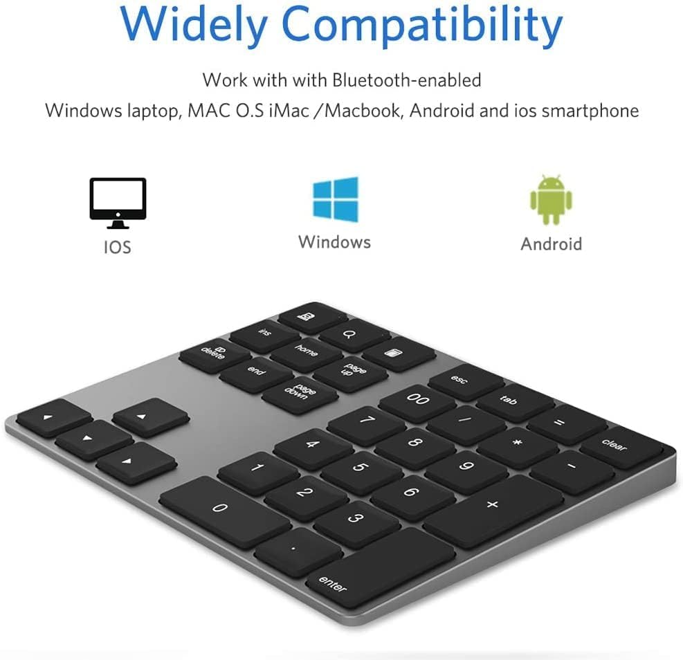 JOYEKY Bluetooth Number Pad, Aluminum Rechargeable Numeric Keypad Wireless 34-Keys Number Keyboard Shortcut Keypad Numpad Data Entry Compatible for iMac Windows - color: B-Black Aluminum