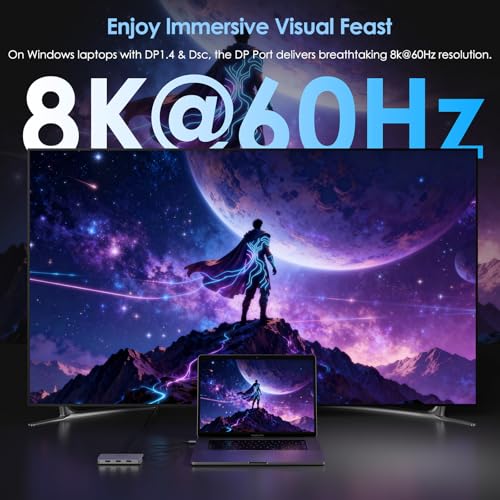 WAVLINK Laptop Docking Station, Quad Monitors, Dual DisplayPort, HDMI, VGA | Single 8K@60Hz, 100W PD in,3×USB-A for wireless devices, Compatible with Dell/HP/Lenovo, Windows Only