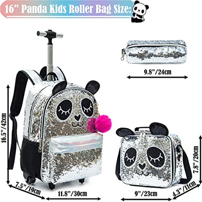 School Kids Rolling Backpack for Girls 3PCS With Trolley Wheeled Backpacks - color: Silver Black
