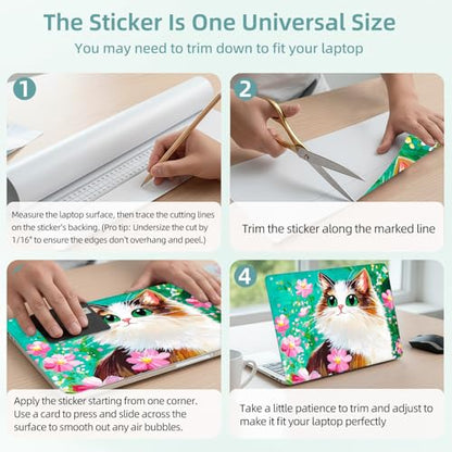 Universal Laptop Skin Decal, 3-Piece Vinyl Protector for 12 13 14 15.6" Notebook, Waterproof Anti-Scratch, Easy Trim & Bubble-Free Finish, Cat with Green Eyes - color: Cat with Green Eyes