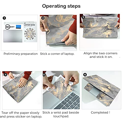Laptop Skin Sticker Decal,13.3" 14" 15" 15.4" 15.6 inch Laptop Universal Vinyl Skin Sticker Cover,Dustproof Waterproof Reusable Art Decal Protector with Free 2 Wrist Pads (Marble 16) - color: Marble 16